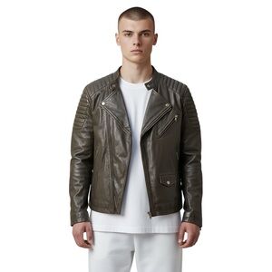 Black Rivet men’s black Leather zip up moto Jacket cotton lined size xl